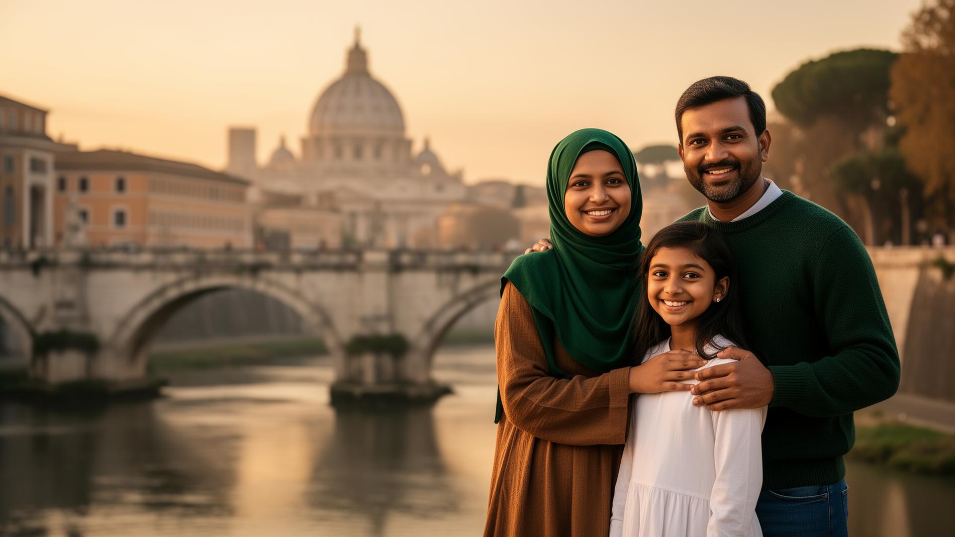 A Bangladeshi family in front of Rome